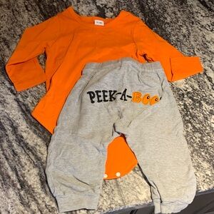 Halloween outfit. Orange long sleeve and peek-a-boo! Bum pants